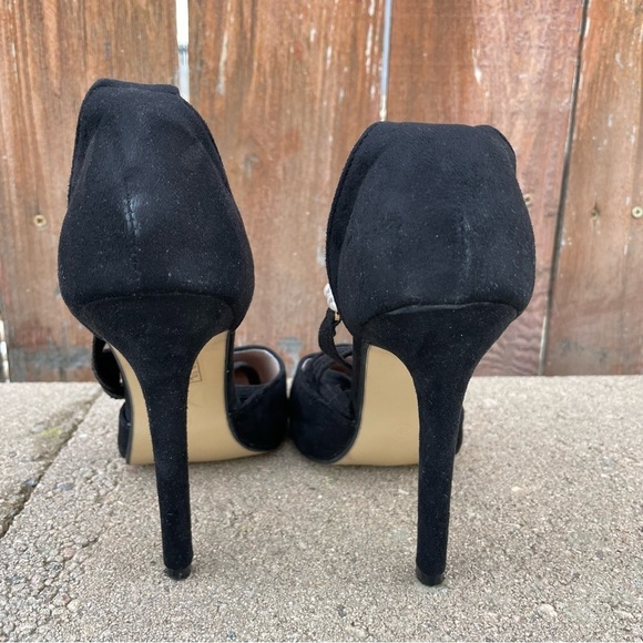 Women’s Black Suede Pointed Toe Stiletto Heel Pearl Bead Straps Shoe Size 39 - Picture 4 of 10